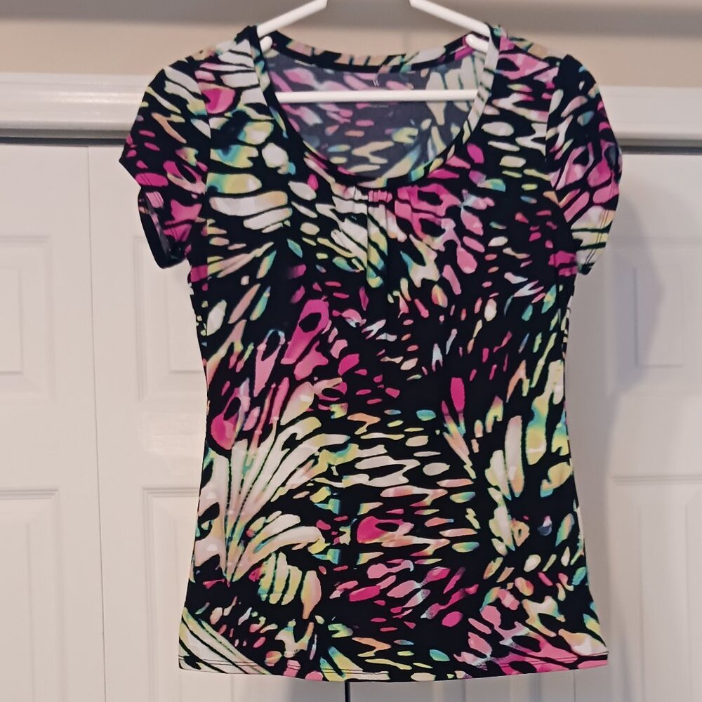 #121 3/$18 - Worthington Black/Pink Short Sleeve Top Size S